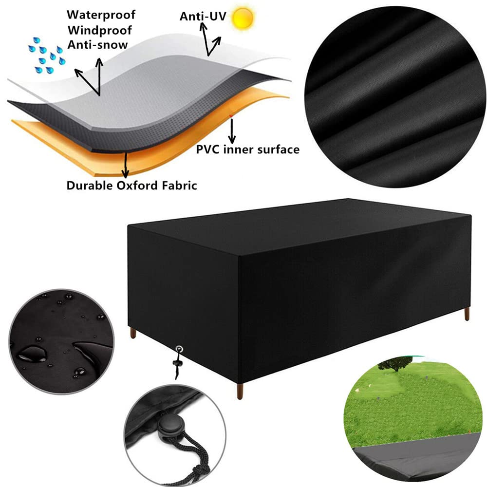 Schutzhülle Gartentisch Abdeckung für Gartenmöbel 250x110x90cm, Multi-Größe Wasserdicht Abdeckhaube Abdeckplane für Gartenmöbel Rechteckige Sitzgarnituren - Schwarz (250x110x90cm)