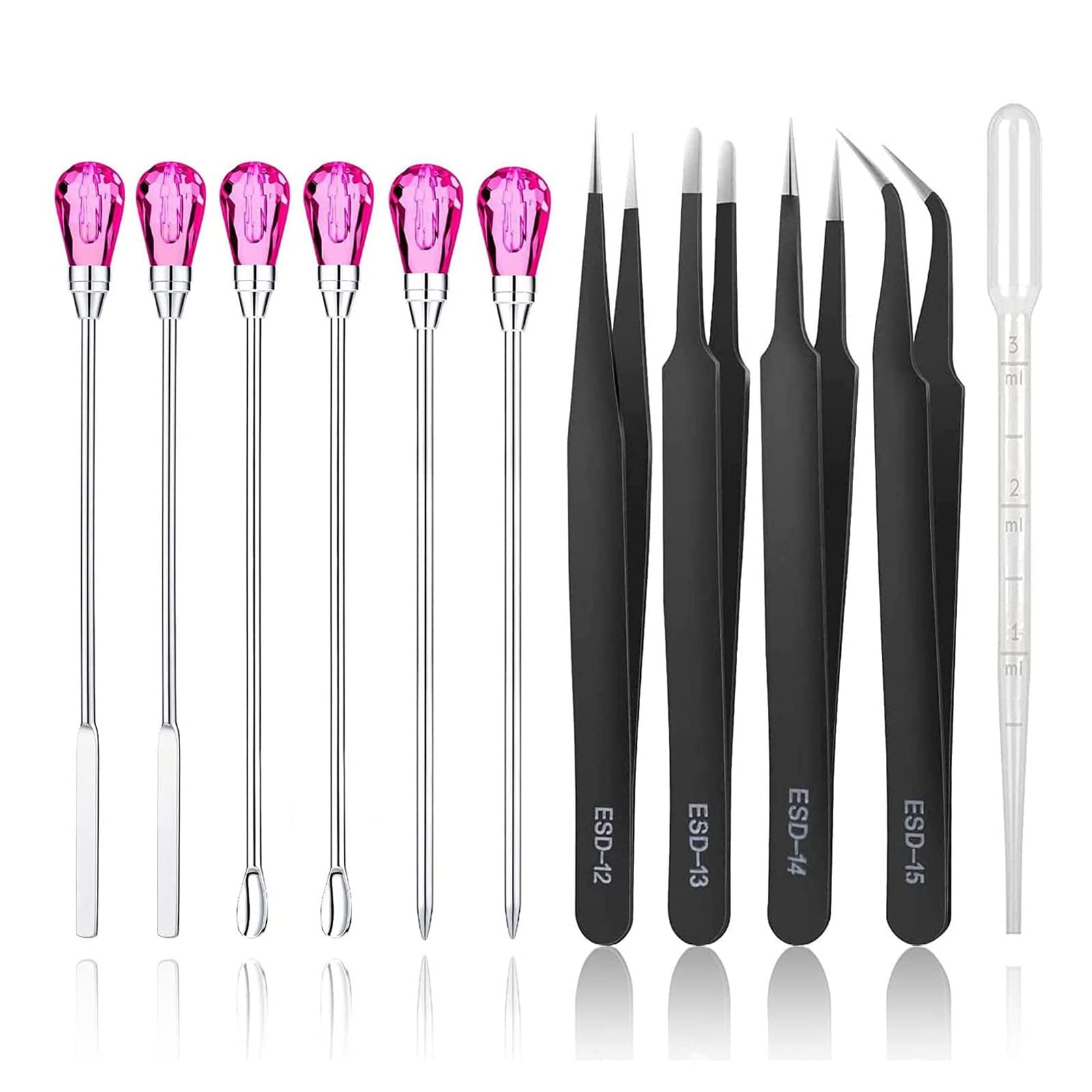 JIgeren Spoon Tools 11 Pieces Silicone Resin Mold Tools Set Stirring Needle Spoon Tool Tweezers Precision Kit for Resin Art Craft Jewelry Making