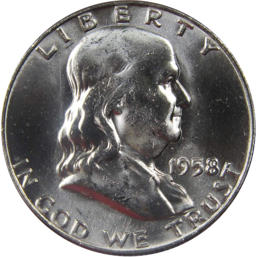 1958 D Franklin Half Dollar BU Uncirculated Mint State 90% Silver