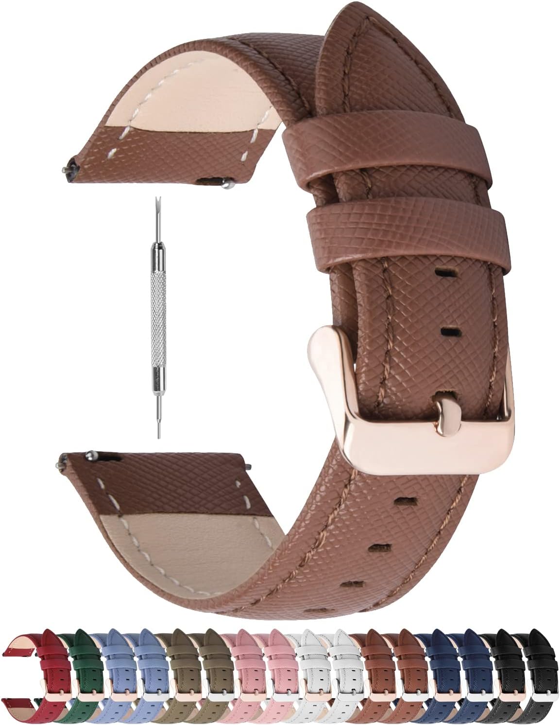 Fullmosa Cross Leather Replacement Watch Strap 20mm Compatible for Samsung Galaxy Watch 5 40mm 44mm/Pro 45mm/Watch 4 40mm 44mm/Classic 46mm 42mm(2021) - Brown