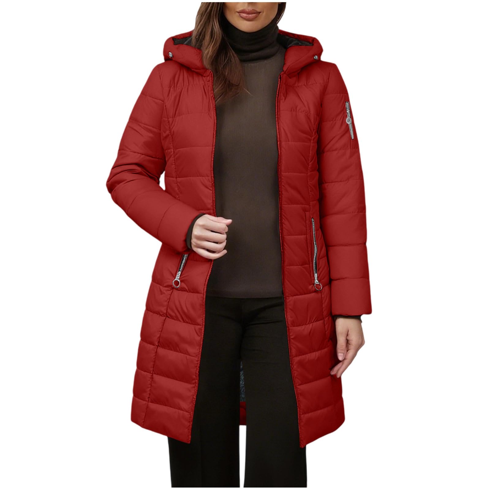 HAOLEI Abrigo Mujer Largo Invierno Plumas Chaqueta Acolchada a Prueba de Viento Talla Grande Cálido Chaqueta Algodón de Invierno con Capucha Gruesa Caliente Elegantes Parka Abrigo Exterior de Felpa