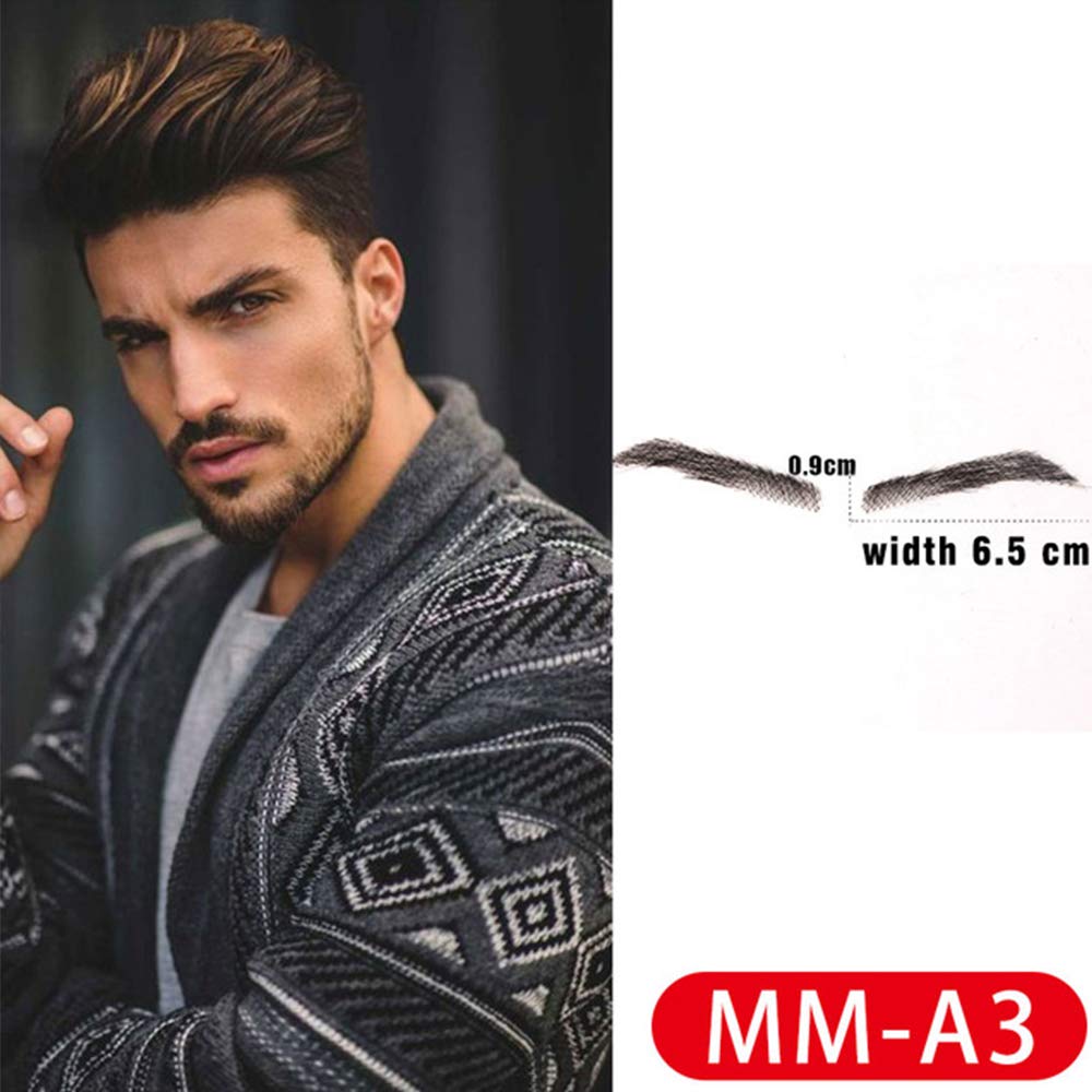 100% Human Hair False Brows for Men and Women Re-Usable Lace Base Fake Eyebrows Black Color (MM-A3)