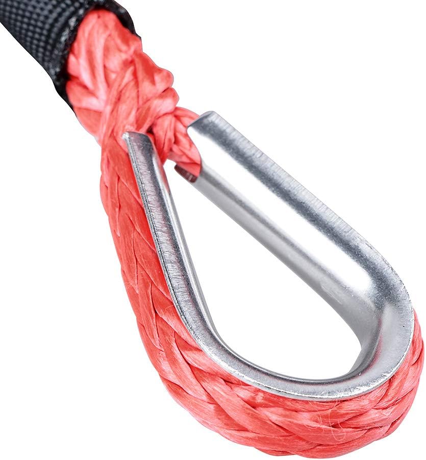 2pcs 50ft 1/4" Red UHMWMPE Synthetic Rope Extension with 39" Rock Guard Thimbles 7500lbs for ATV UTV Tow Truck 4WD 4x4 Snow Plow