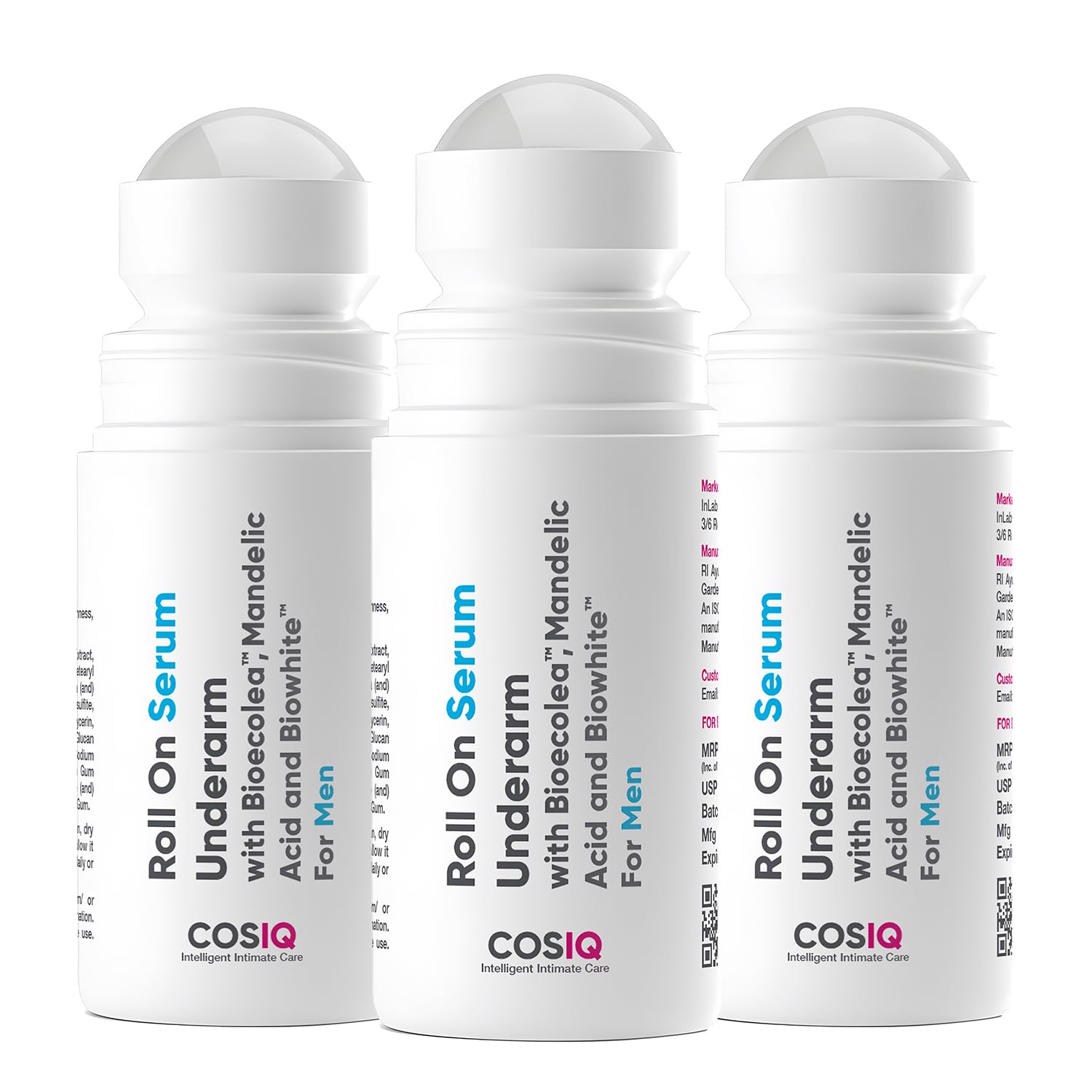 Cos-IQ Brightening Underarm Roll On Serum for Men (Pack of 3 X 40ml)| With Bioecolea, Mandelic Acid and Bio White| For Sensitive Skin |Control Odour, Softens Skin Long-Lasting Protection |90 Days Pack