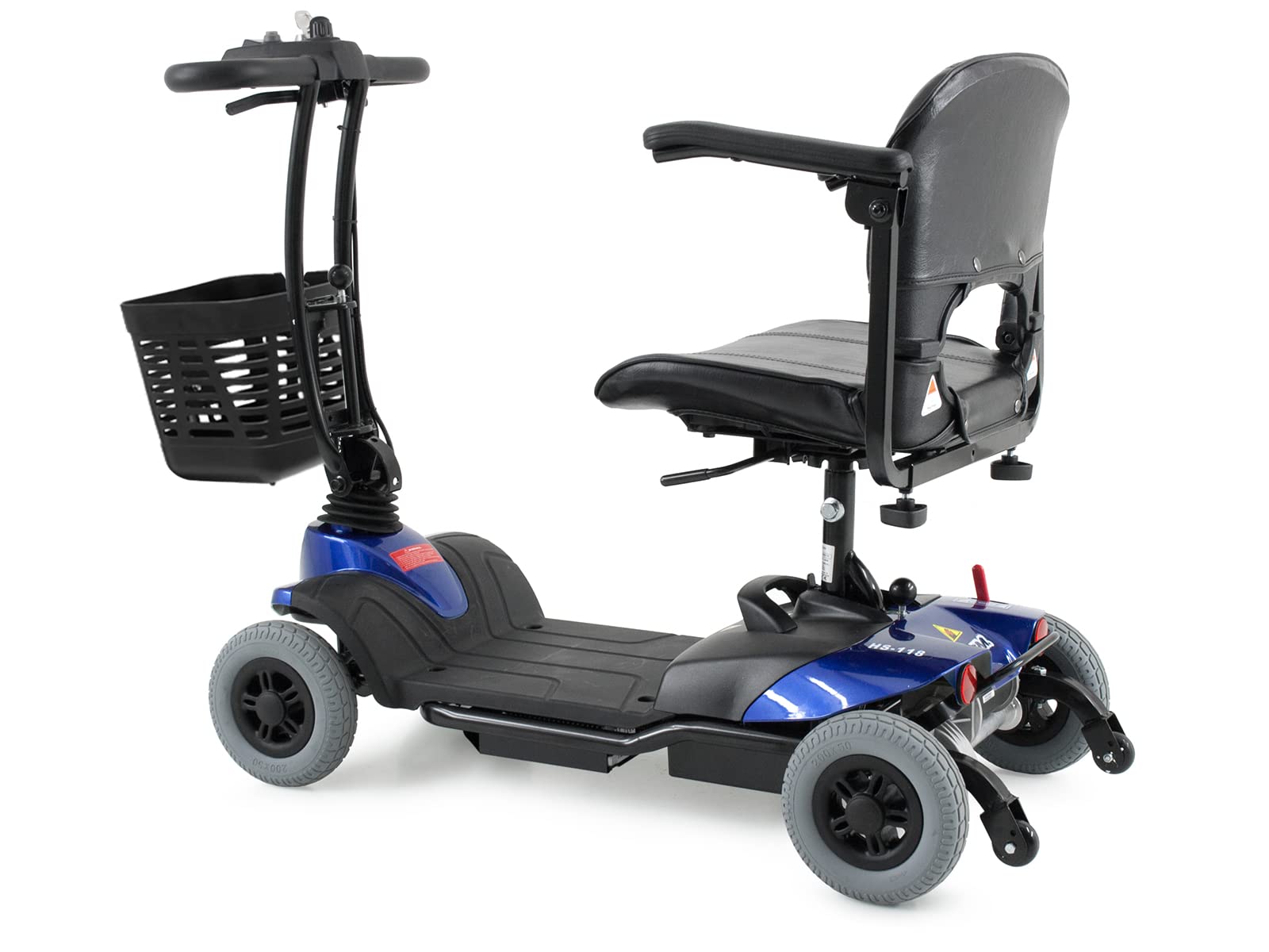 QUIRUMED - Scooter Movilidad Reducida Plegable | 4 Ruedas Macizas | Batería Recargable Extraíble | Reposabrazos Abatibles y Ajustables | Desmontable para Transporte, Azul (BU1)