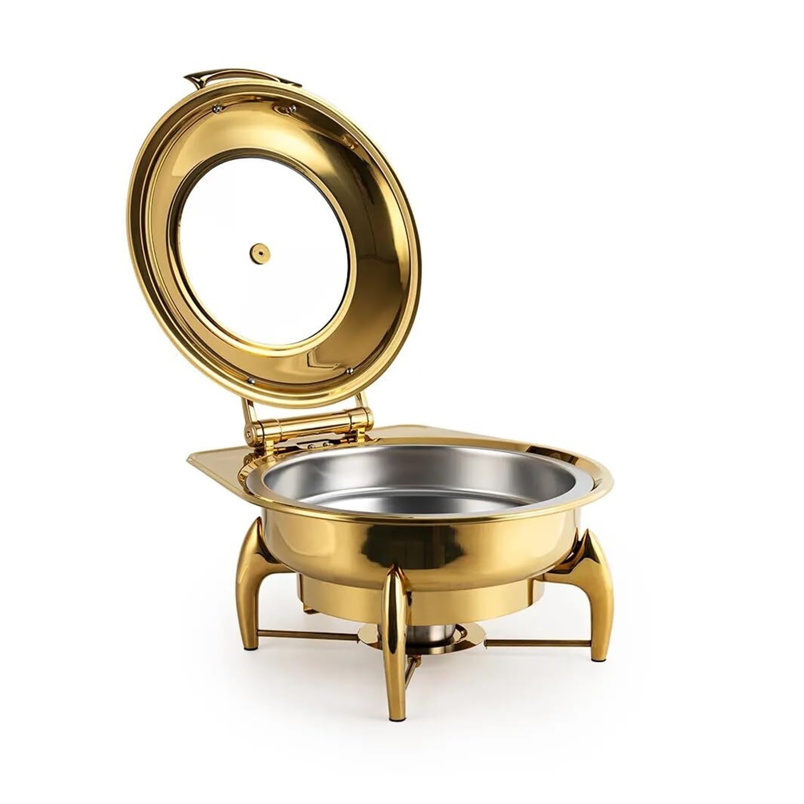 Scaldavivande Rotondi Commerciali for Buffet Cucina a Buffet | Con coperchio in vetro e cerniera ammortizzante – Scaldavivande for feste a buffet(Gold)