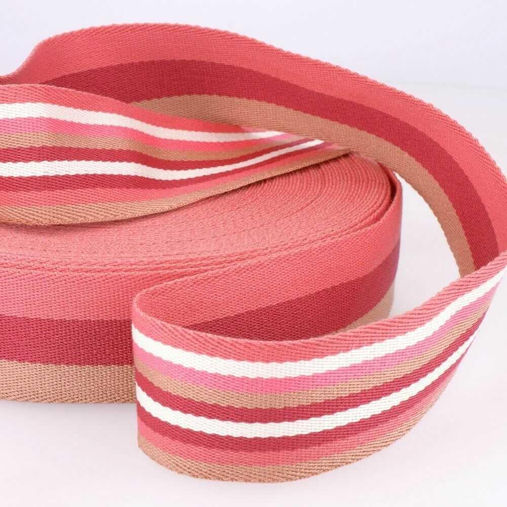 40mm Striped Webbing Cotton Look Bag Handle Strap Belt Buy 1 2 or 4 Metres 344D, 078 Pink Burgundy Rose White, 1 Metre — image 1