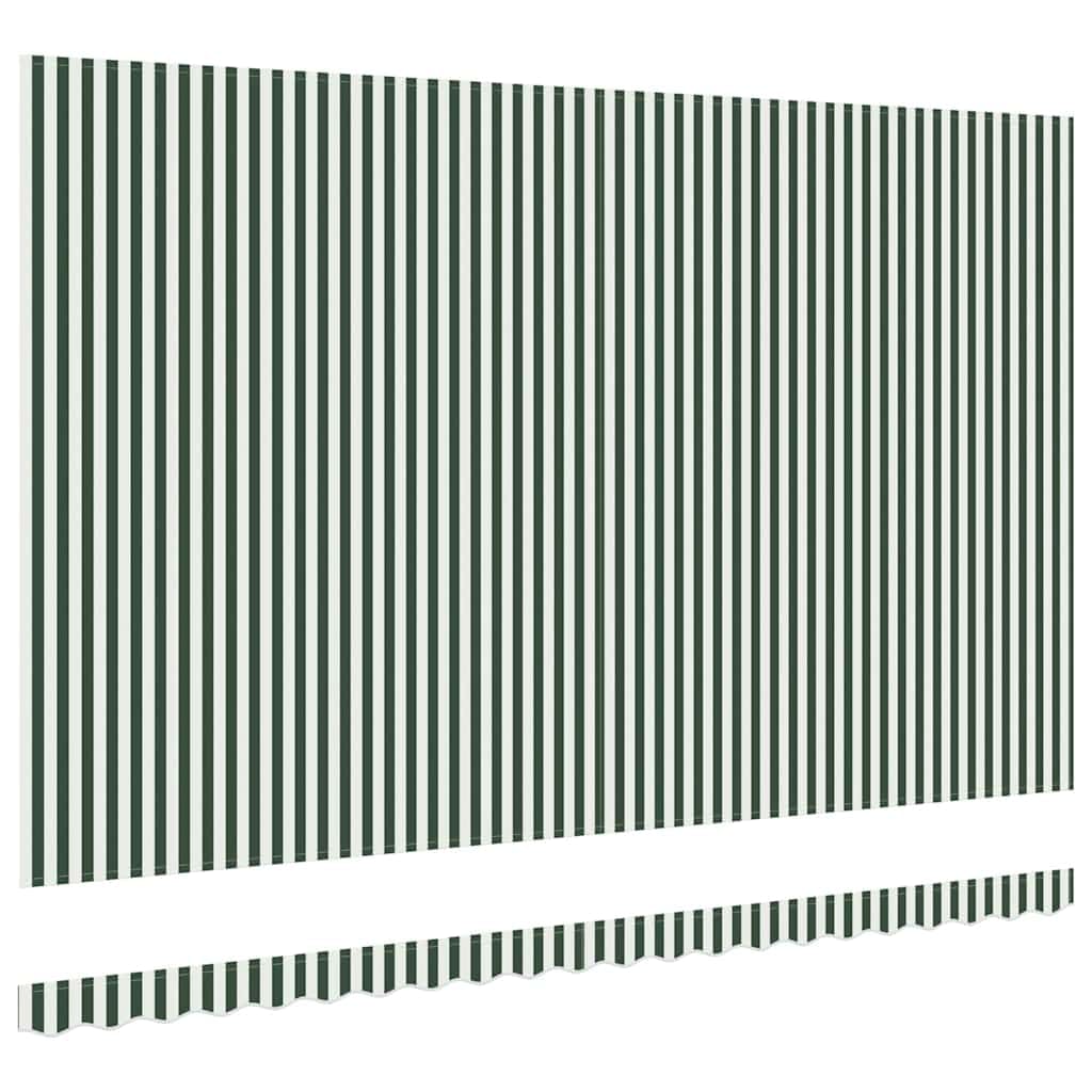 Markisenersatzstoff 5x3 m, Ersatzstoff für Gelenkarmmarkise, Markisenstoff mit Volant, Markisenbespannung aus Polyester 240 GSM für Terrasse und Garten, Grün Weiß
