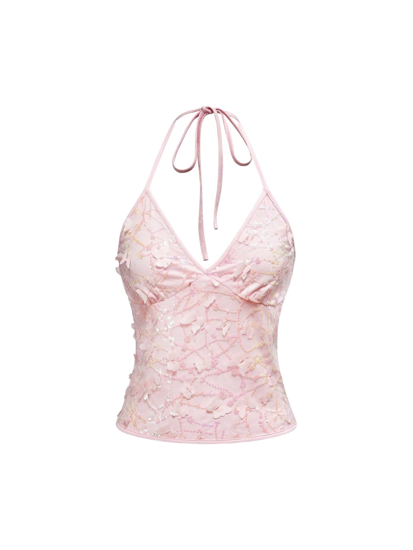 Women's Y2k Sequin Halter Crop Top Cute 3D Butterfly Glitter Coquette Party Club Tops