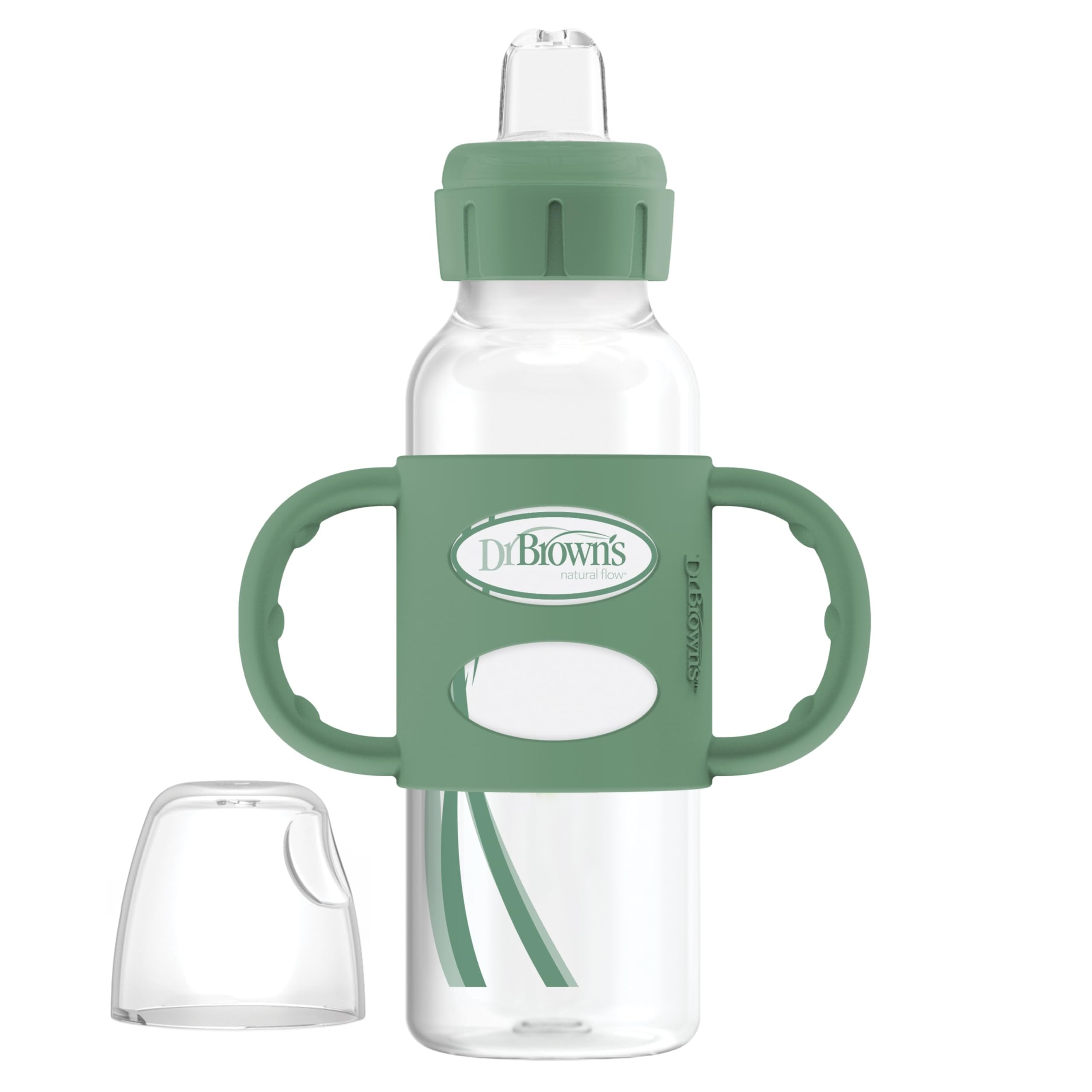 Dr. Brown's Milestones Narrow Sippy Spout Bottle with 100% Silicone, Easy-Grip Handles and Soft Sippy Spout, 8oz/250mL, Green, 1-Pack, 6m+