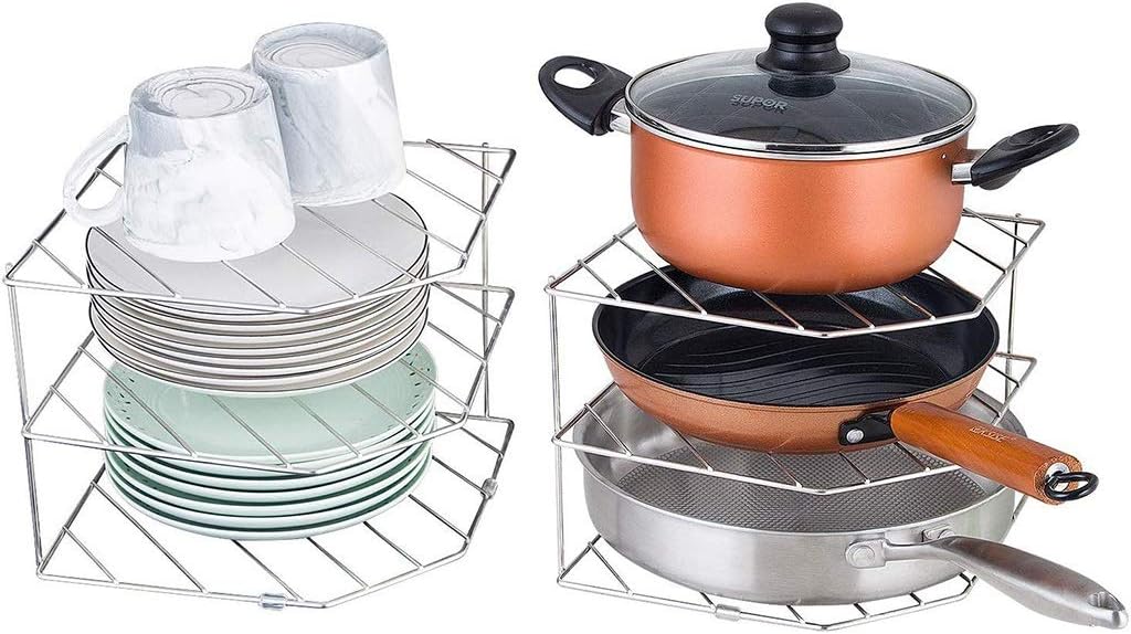 3-Tier Stainless Steel Corner Shelf - SUS304 Kitchen Organizer, Space-Saving Plate Rack for Counter & Cabinet, Durable & Stylish Storage Solution (1 Pack, Color A)