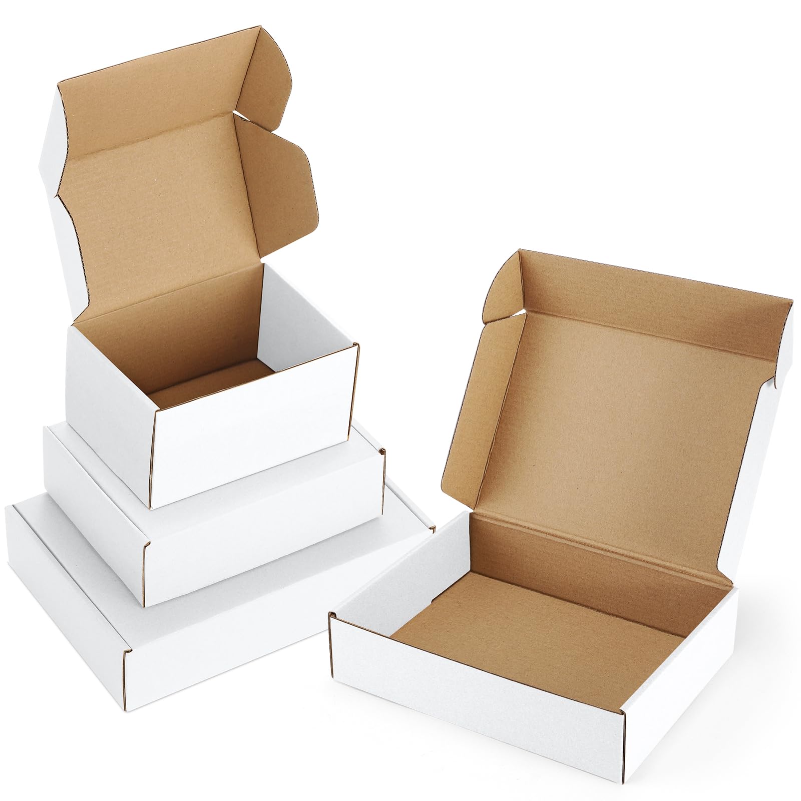 Versandkartons in verschiedenen Größen, 45 Stück, 6 x 4 x 3 & 7 x 5 x 2 & 9 x 6 x 2, kleine Versandkartons, weiße Wellpappe, zum Verpacken von Kleinbussen