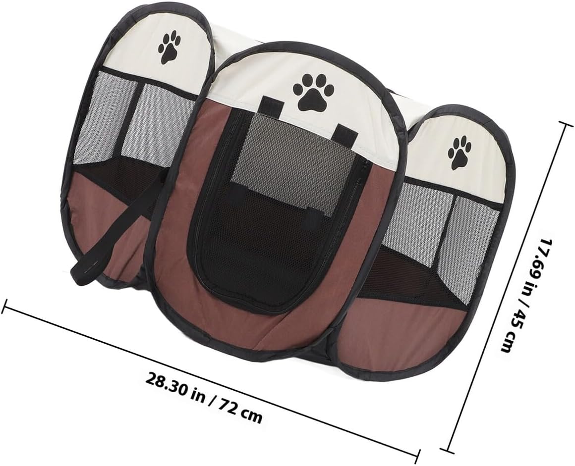 Large Foldable Pet Playpen Octagonal Dog Tent Crate with Oxford Cloth Coffee Tone Small Size Indoor Outdoor Exercise Pen for Puppies and Small Dogs