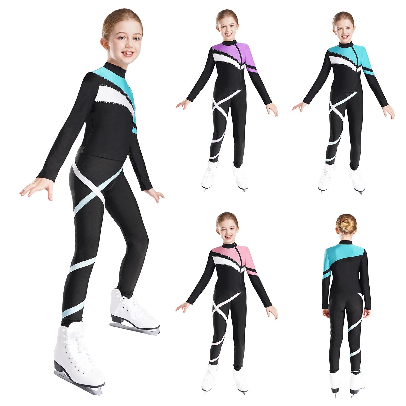 Conjunto Deportivo Niña Traje Deportivo de Gimnasia for niños y niñas, Sudadera atlética de Manga Larga, Top con Mallas, chándal for Entrenamiento de Yoga y Correr(Blue Green A,10)