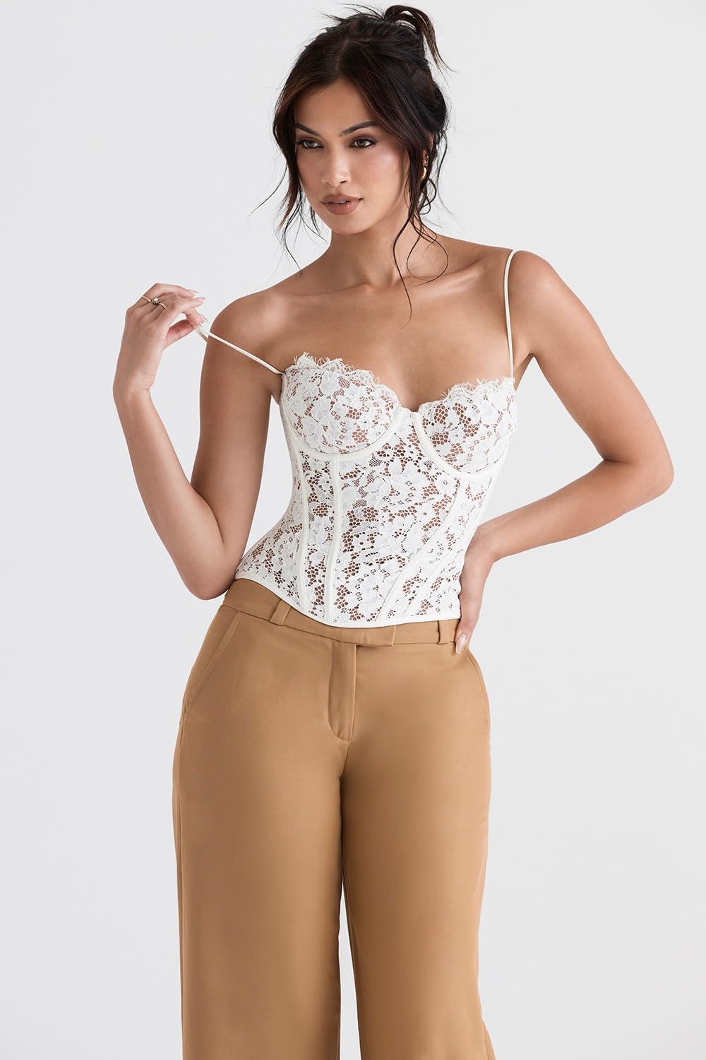 Canotta Donna Elegante, Bustier Pizzo Corsetto Donna Bustier Stecche Pizzo Floreale Spalline Sottili Regolabili Canotta Sexy Senza Schienale Top Estivo per Uscire.