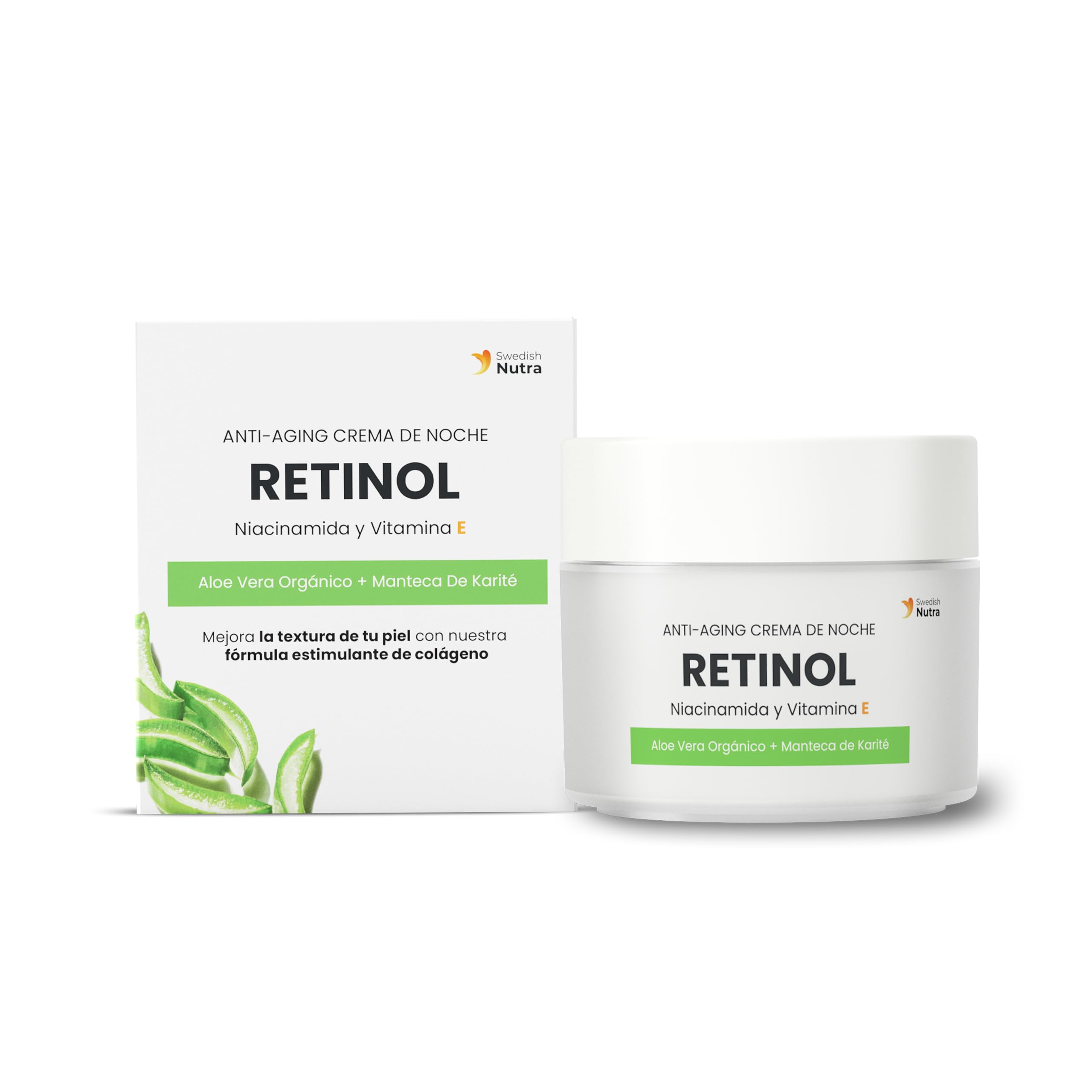Swedish Nutra Crema de Noche Antiedad Retinol I Tratamiento Hidratante y Luminoso I Niacinamida, Vitamina E, Aloe Vera Ecológico, Manteca de Karité I Made in Sweden - 50ml