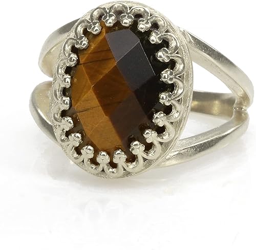 Miniatura 6 de Anillo de ojo de tigre – Intrincada joyería de piedras preciosas ovaladas para mujer – Anillos de cristal hechos a mano, accesorios de moda –