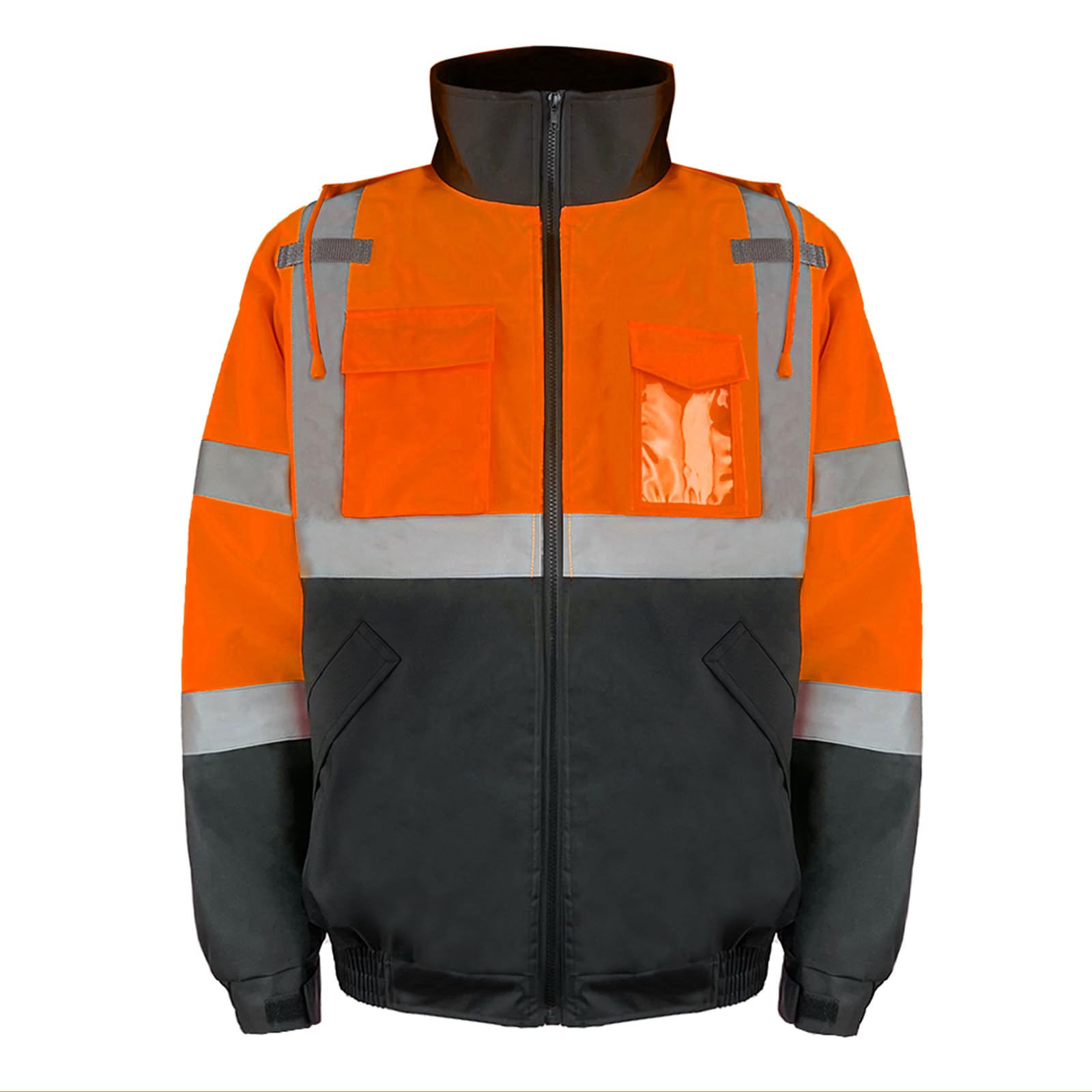 HYCOPROT Veste de Sécurité pour Hommes Veste Bomber Réfléchissante Haute Visibilité Vestes de Pluie Avec Poches de Travail Imperméables Gilets de Sécurité pour Temps Froid Normes EN ISO 20471