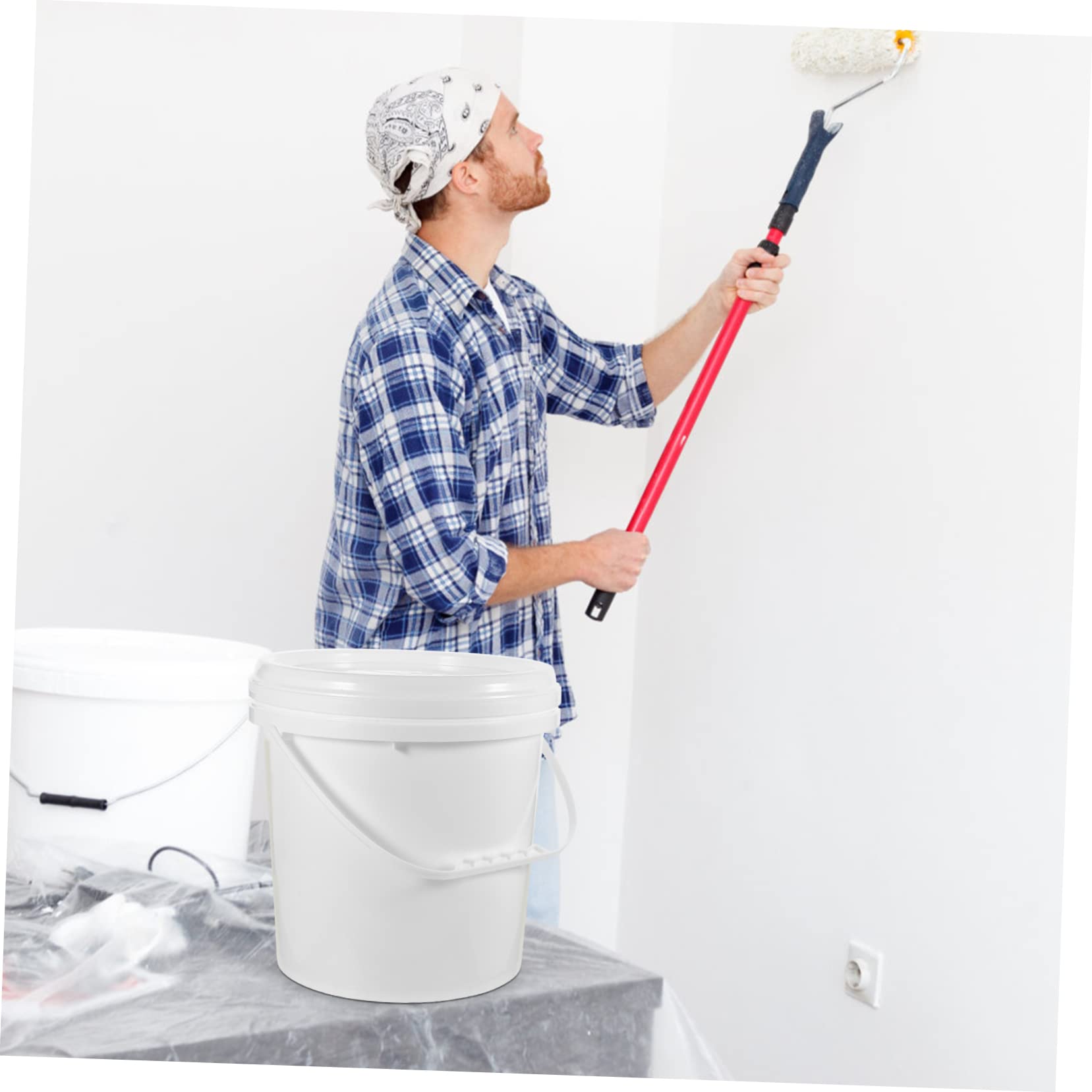 Cubo de Pintura Blanco Hdpe de 10 L con Tapa para Almacenamiento | Recipiente Hermético, Resistente a Caídas Deformación, Apto para Agua y Embalaje de Pintura