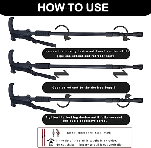 Miniatura 3 de Bastón de senderismo retráctil de aleación de aluminio, bastones de senderismo portátiles adecuados para actividades al aire libre como montañismo,
