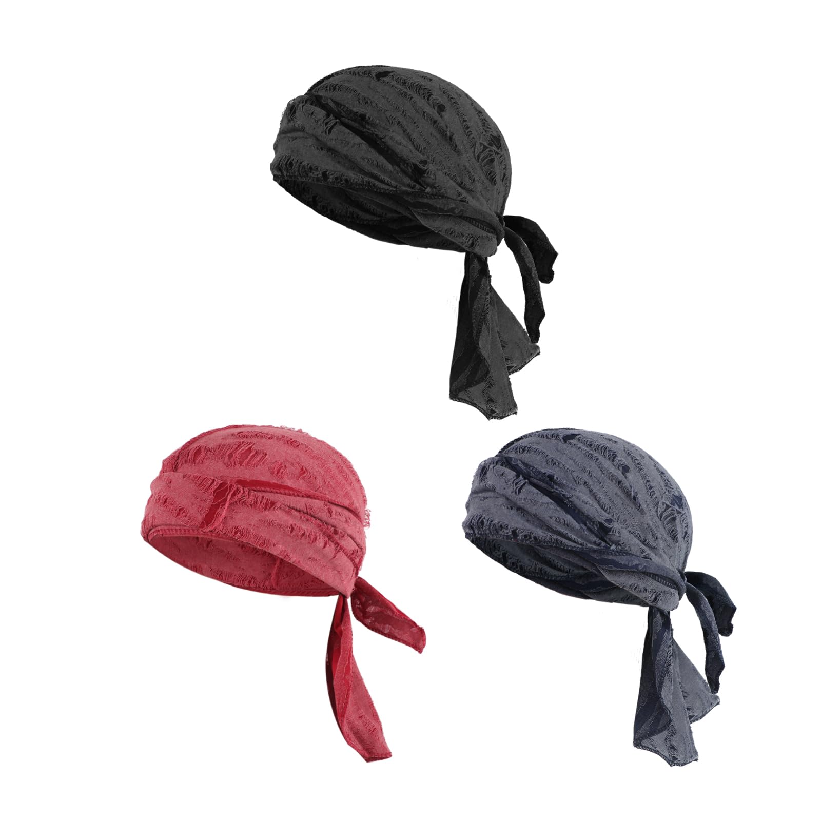 Pirate Bandana Hat Vintage Ragged Skull Cap Breathable Cotton Durag Long Tail Beanie Cap Running Cycling Riding Bandana Head Wrap Under Helmet Liner Medieval Renaissance Pirate Headband