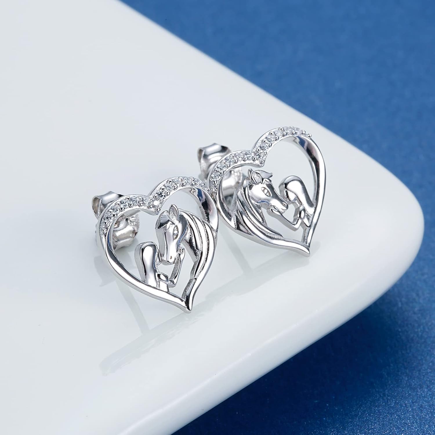 Hypoallergenic Lucky Horse Stud Earrings 925 Sterling Silver Lucky Horse in Heart earrings Embrace Horse earrings Equestrian Birthday Gift - Image 4