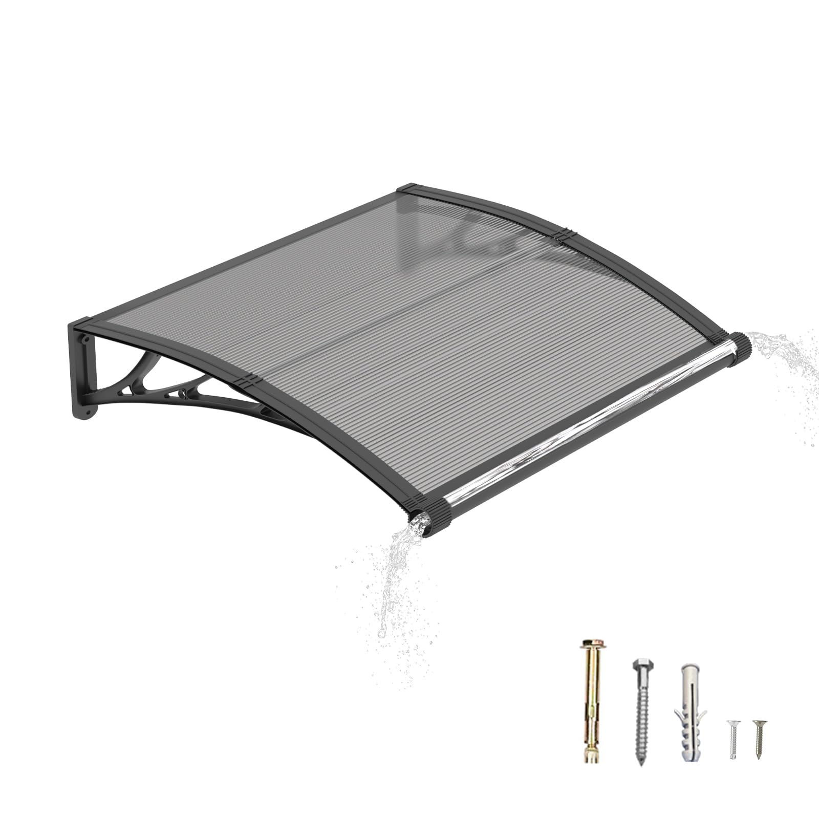 DAWNINGHOMM Front Door Canopy Outdoor Awning, 80 x 120 cm with Drainage Polycarbonate Cover, Exterior Shelter for Patio Porch, UV Rain Snow Protection