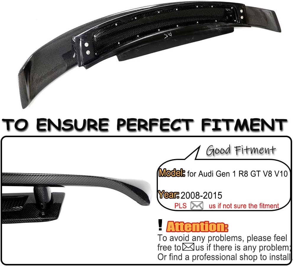 Real Carbon Fiber Trunk Spoiler Compatible with Audi Gen 1 R8 GT V8 V10 2008-2015 Racing Rear Boot Lid Highkick Wing Lip Factory Outlet