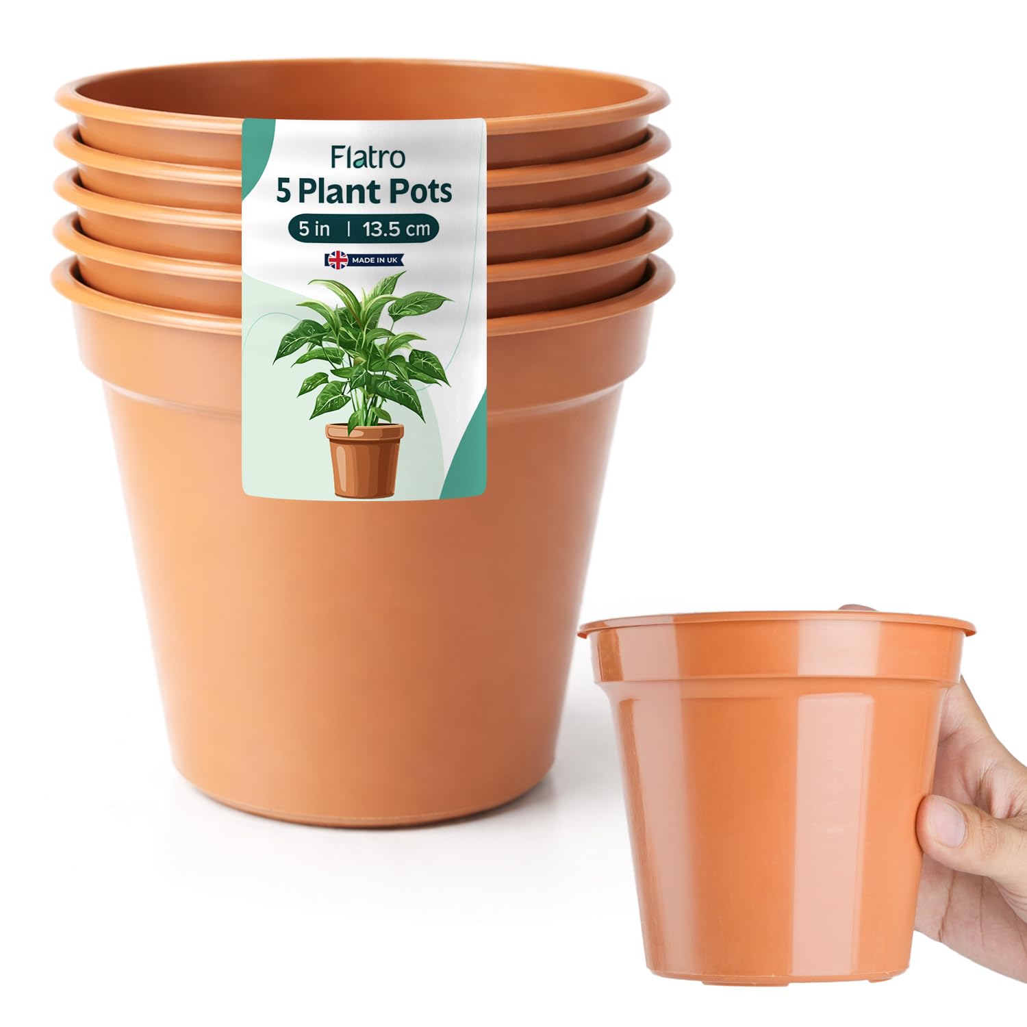 Flatro Plastic Plant Pots Indoor with Drainage Hole Nursery Plant Pots (Pack of 5) | 5 inches Terracotta Pots, Flower Pots for Indoor & Outdoor | Ideal for Herb Cultivation & Repotting