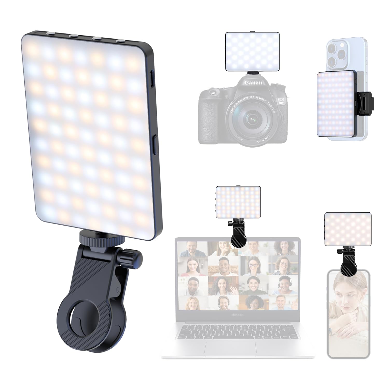 Selfie-Licht Mit 80 LEDs – Dimmbar 3000K-9900K, Eingebauter Akku, Für YouTube & Handyvideos
