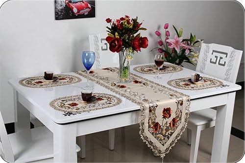 Miniatura 2 de Bandera de mesa de comedor con bordado de estilo europeo clásico y manteles individuales (12 x 18 pulgadas), 4 manteles individuales rojos