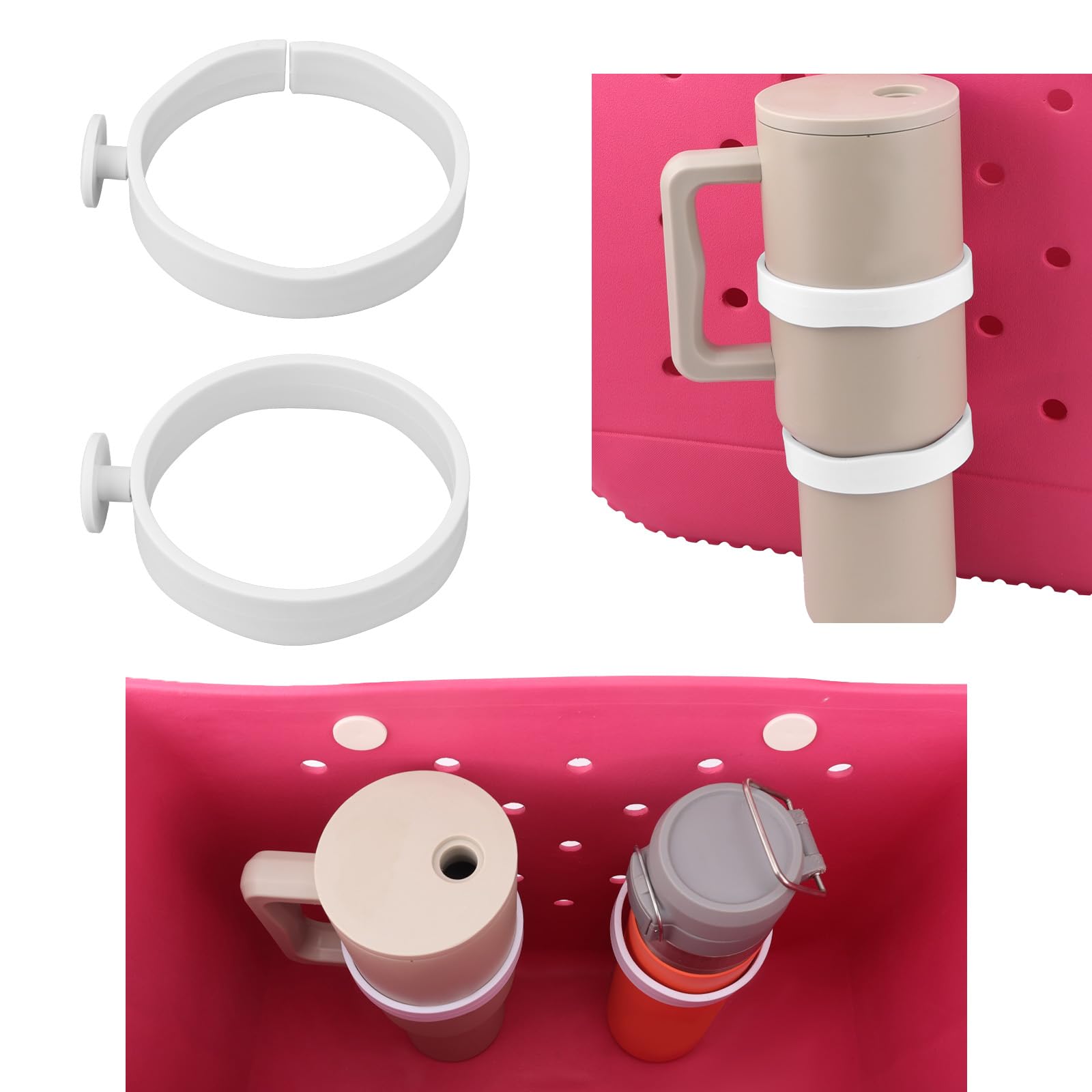 lasuroa 2pcs Cup Holder for Bogg Bag Compatible with Stanley 30oz 40oz Water Bottle, Drink Holder Plastic Insert for Bogg Bag & Simply Southern Beach Totes Accessories (white)