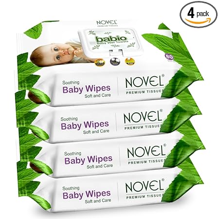 NOVEL Baby Wet Wipes/Pack With Lid (Pack of 4-80 Sheet)
