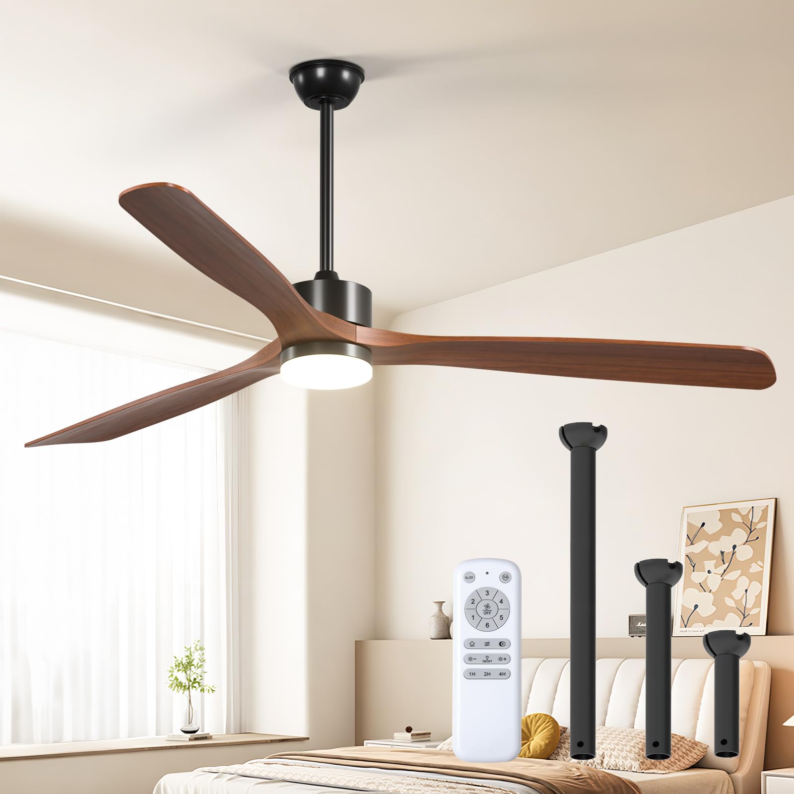 addlon 72 inch Walnut Wood Ceiling Fan