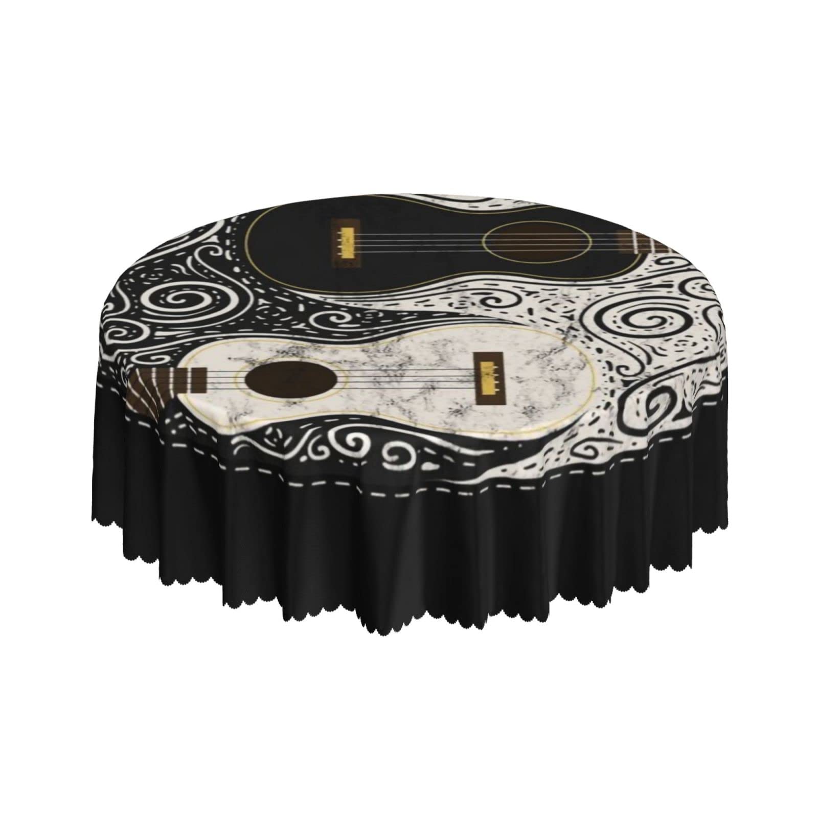 Lsjuee Yin Yang Guitar Texture Black Round Tablecloth 60 Inch Printed Washable Tablecloth for Dining Party Holiday Fall Home Decorative