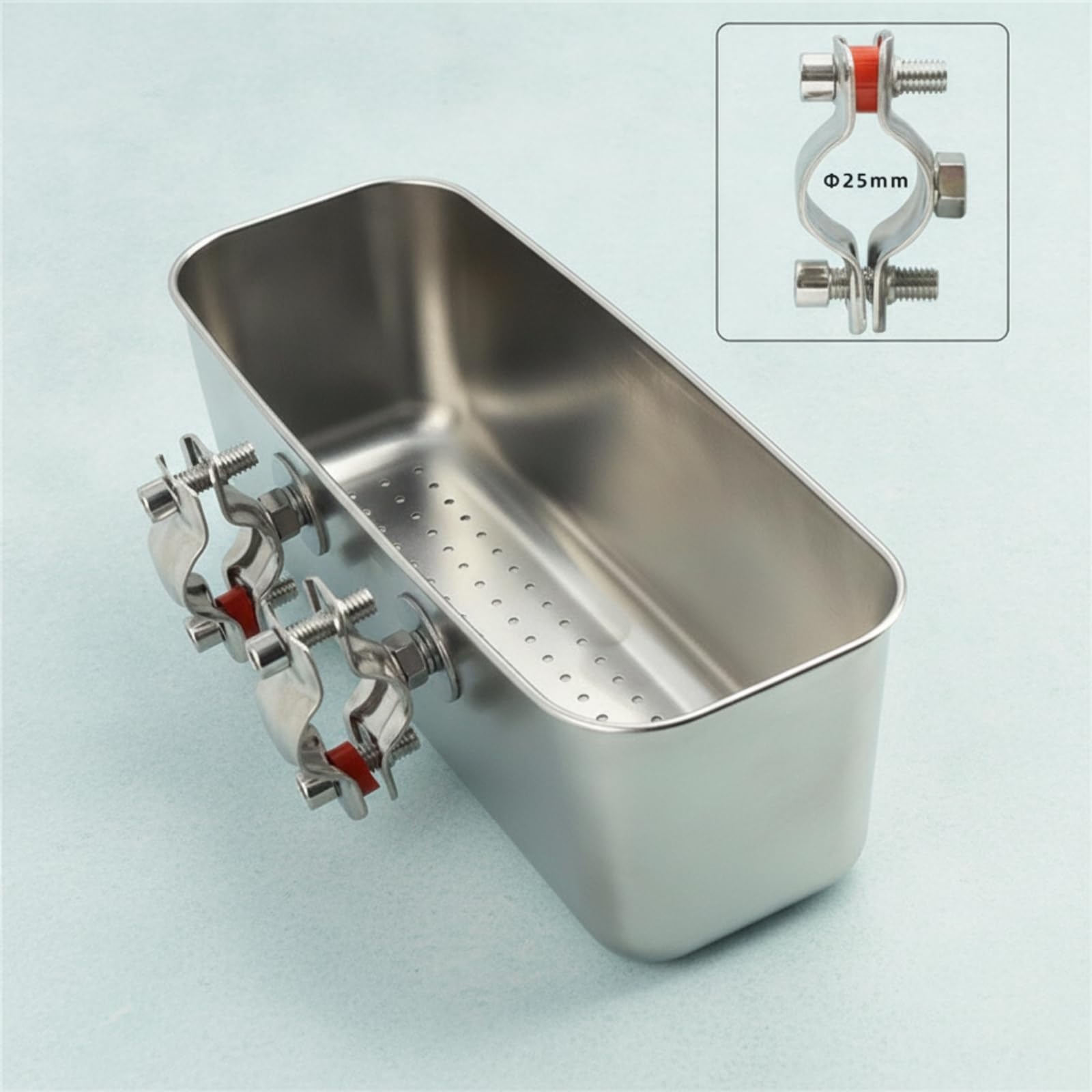 LOVIVER Recipiente Portacebos Pesca con Pinza Montaje para Acero Inoxidable con Perforaciones Drenaje Acuada para Pesca y, Diámetro De Soporte 25mm