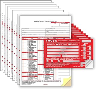 J. J. Keller 10-Pack, Annual Vehicle Inspection Report Form & Red FMCSA Label Aluminum, 3-Ply Carbonless Form, DOT Compliant