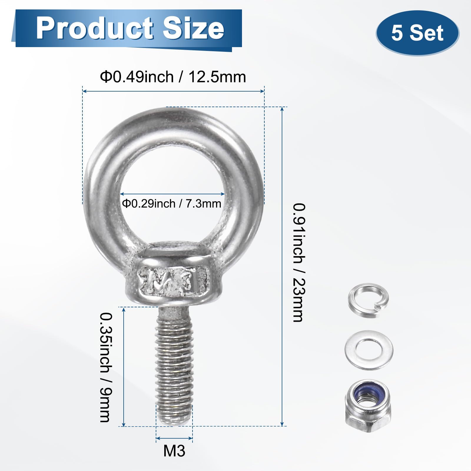 M METERXITY 5-Sets Eye Bolts with Nuts - Image 3