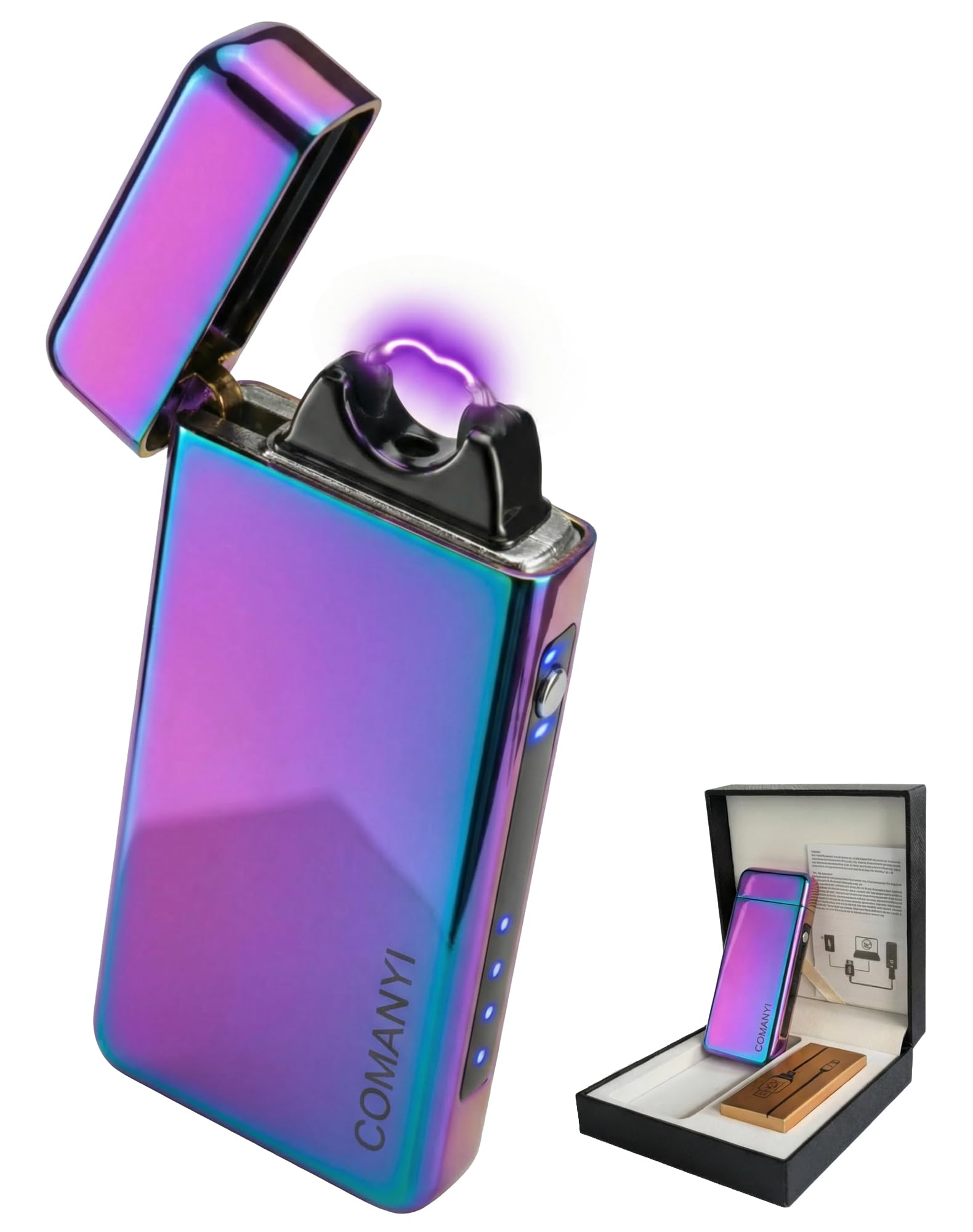 COMANYI Electric Lighter USB Rechargeable Plasma Lighter, with Windproof High Power Arc Mirror-Polished Metal Ice Touch Surface, with Gift Box, for
