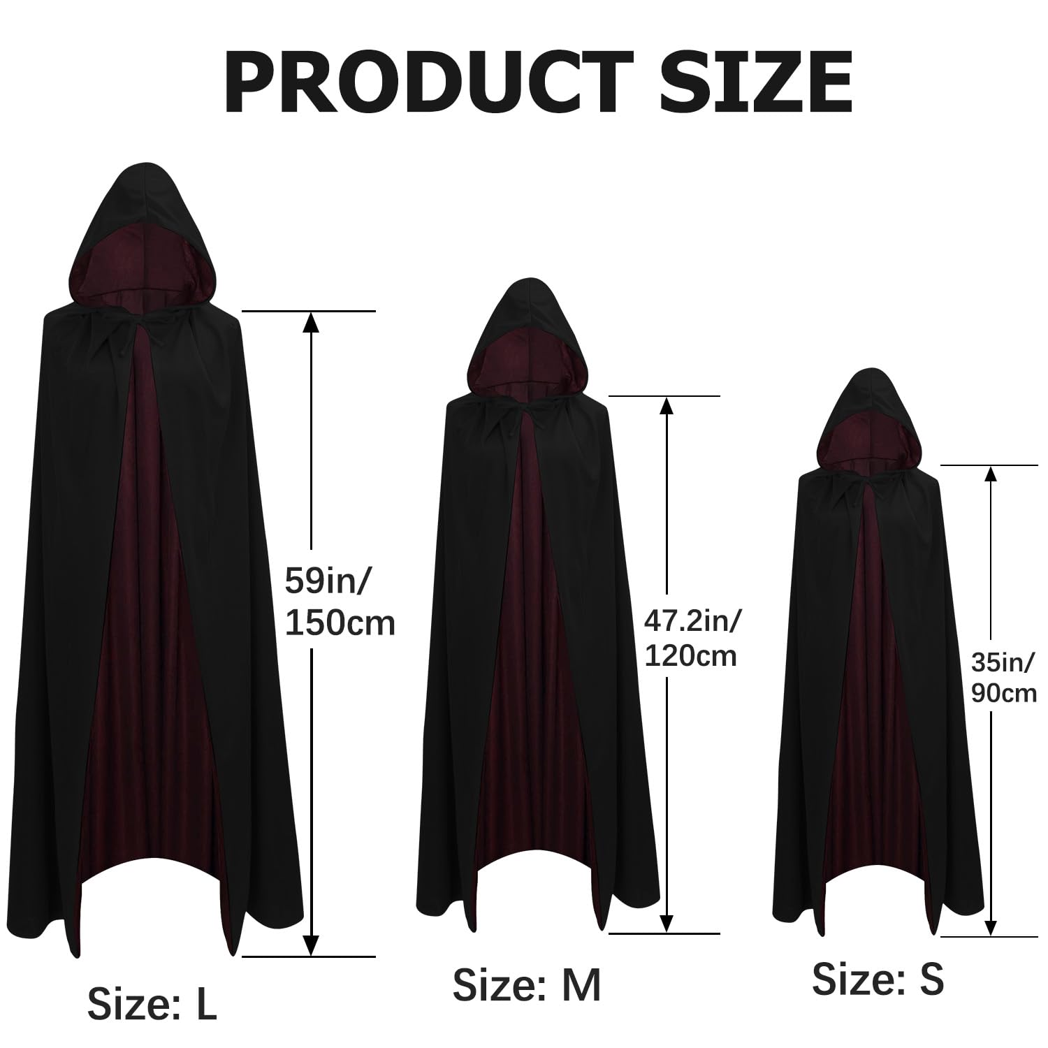 Ulife Mall Hooded Cape Halloween Hooded Cape Cloak Unisex Adult Vampire Witch Cosplay Accessories Fancy Dress Costume Halloween Masquerade Party-120cm - Image 4