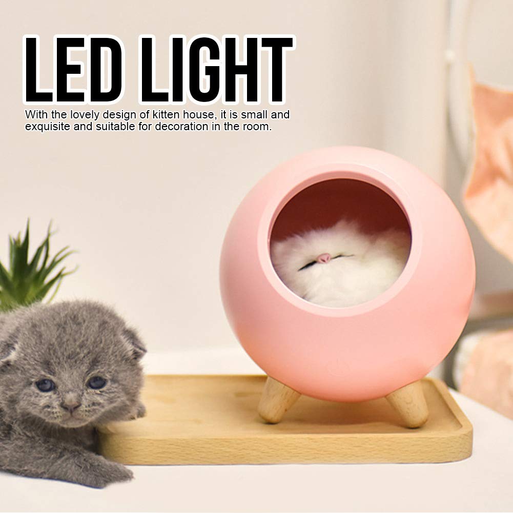 Kot lampka nocna mały domek dla zwierząt Led lampka nocna Usb ładowanie miękkiego silikonu śpiący kotek światło urodziny prezent na boże narodzenie sypialnia lampka nocna(pink)