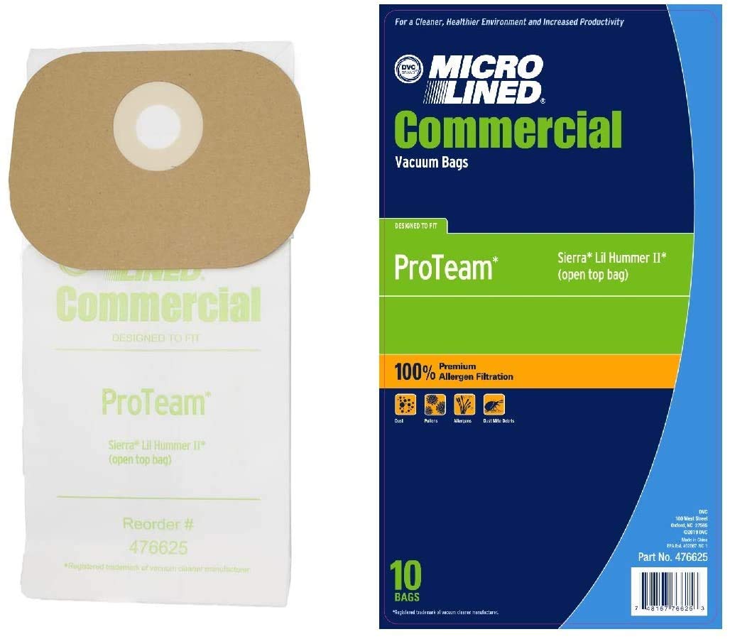 Micro-Lined Paper Replacement Bags For ProTeam Sierra, Lil Hummer II, Hawk Breeze, Triple S Speedster 600 Backpack, 10 Bags