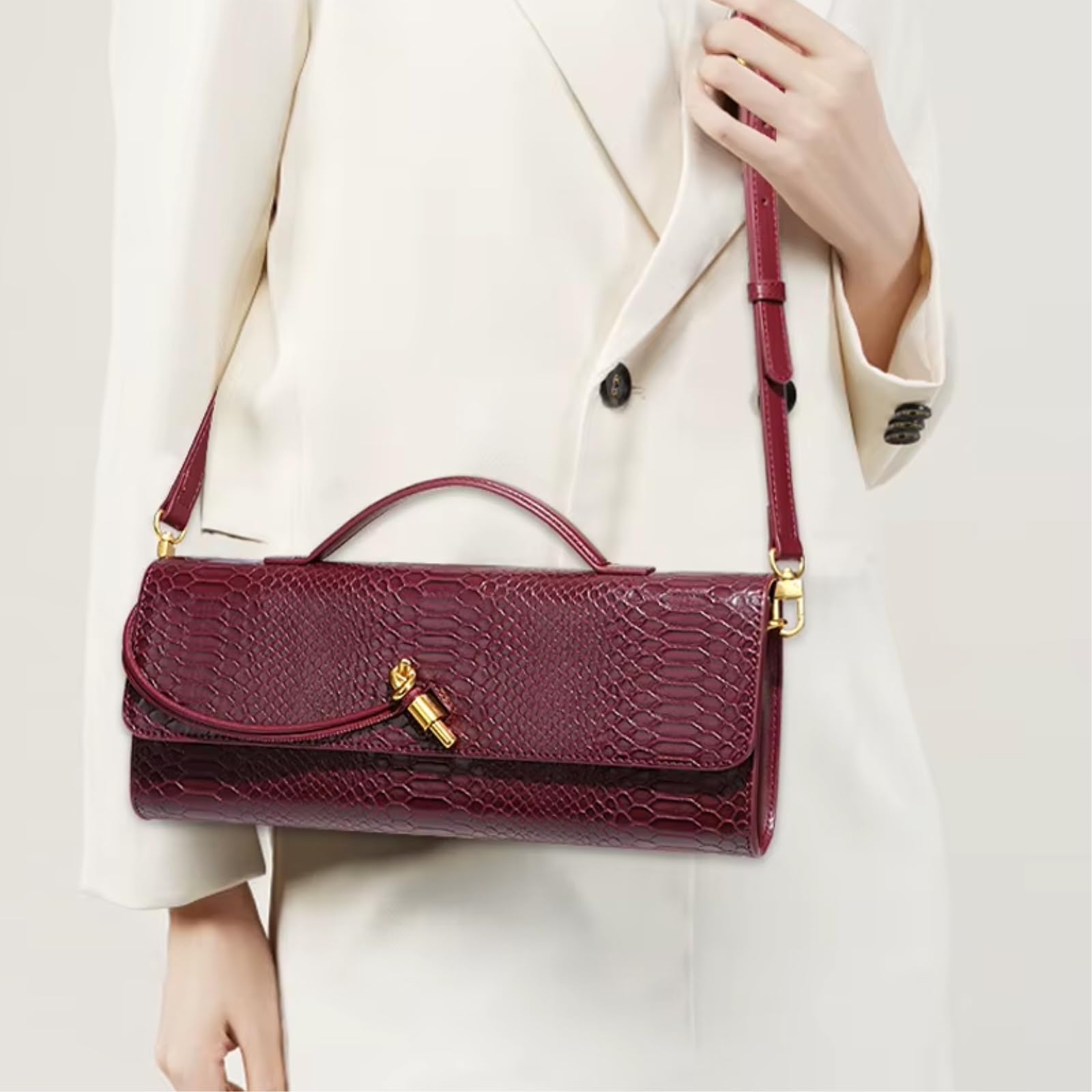 Torba crossbody, modna damska torba PU, długa kopertówka na ramię z klamrą wtykową