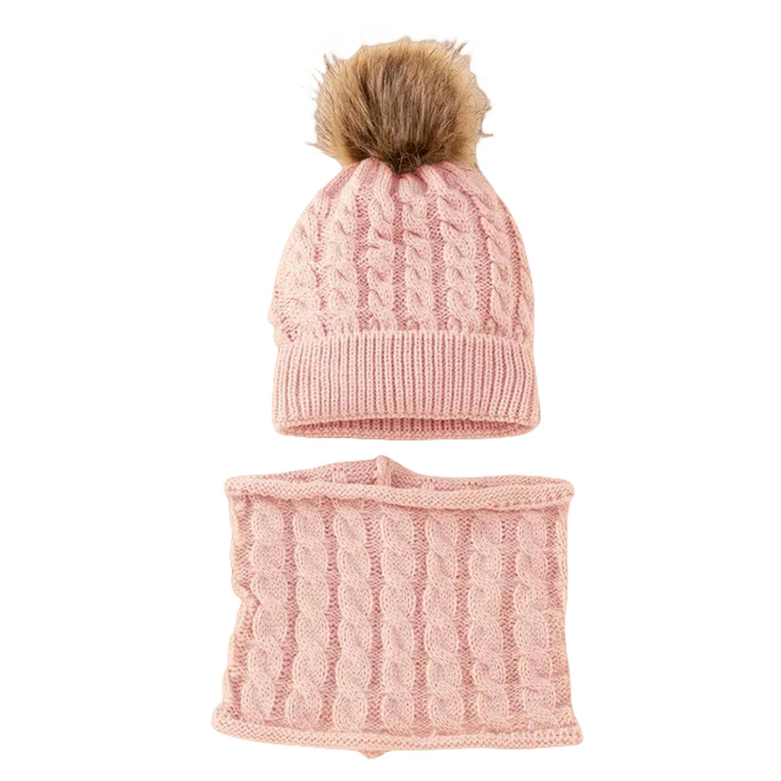 3-teiliges Winter-Set für Babys, Mütze, Schal und Handschuhe, einfarbig, für Kleinkinder, mit Bommel, Strickmützen, warmes Outdoor-Zubehör für Kleinkinder, süß (Hellgrau A)