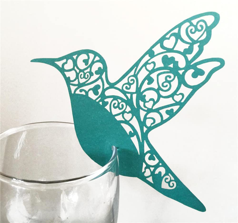 Lot De 50 Cartes De Placement Oiseau Pour Verre à Vin – Découpées Au Laser – Rose Nacré – Personnalisables