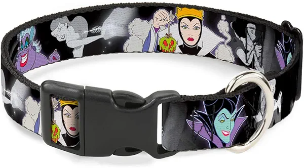 Buckle-Down Plastic Clip Collar - Villains Hexing Princess' Scenes Color/Black/White - 1/2" Wide - Fits 6-9" Neck - Small