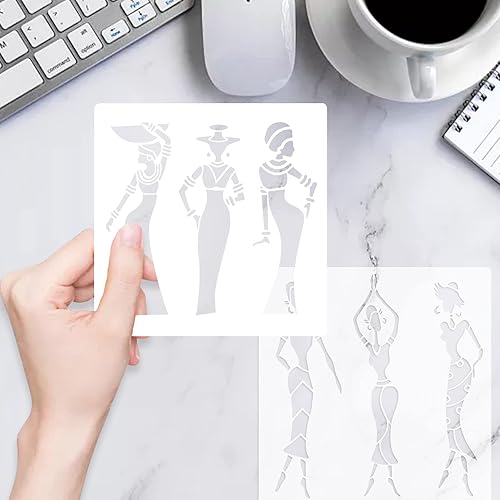 Miniatura 4 de Paquete de 2 plantillas tribales, plantillas de dama africana, plantillas reutilizables para pintar en papel, madera, azulejos, lienzo, decoración