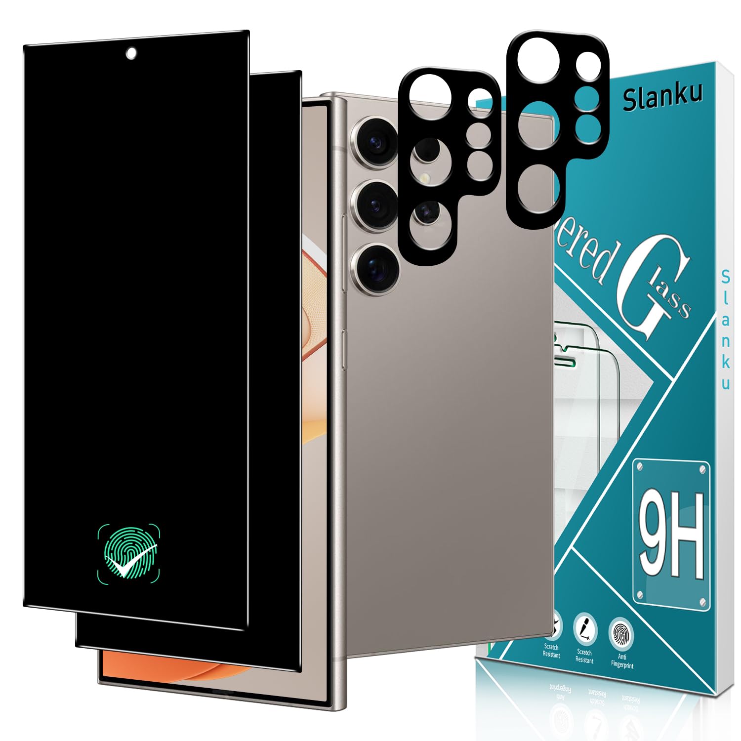 Slanku [2+2 Pack for Samsung Galaxy S24 Ultra Privacy Screen Protector Tempered Glass with Camera Lens Protection, Anti-Spy, No Bubbles, Touch