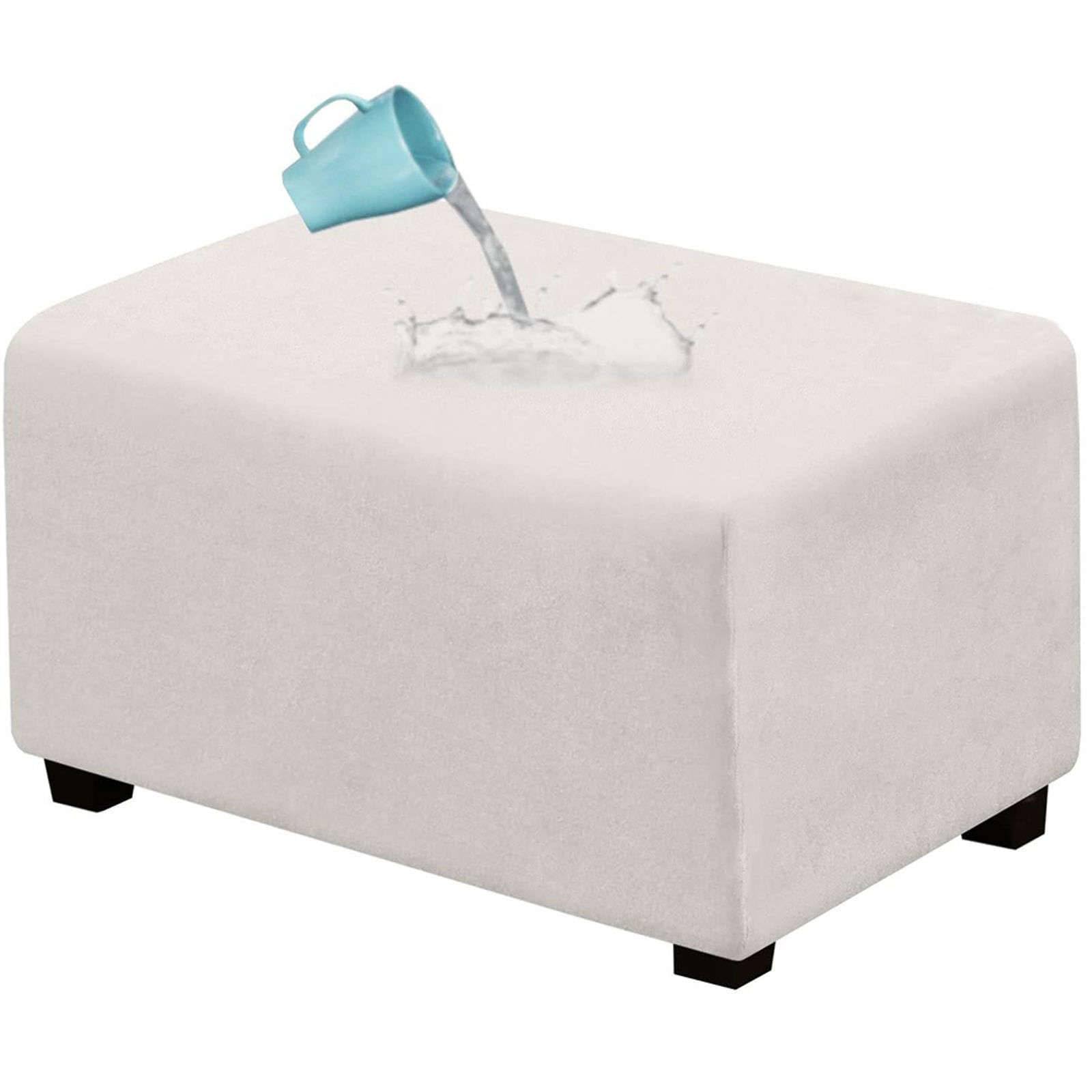 Footstool Slipcovers Rectangle Waterproof, Stretch Velvet Ottoman Cover Removable Folding Storage Stool Cover for Indoor Living Room-White-X-Large