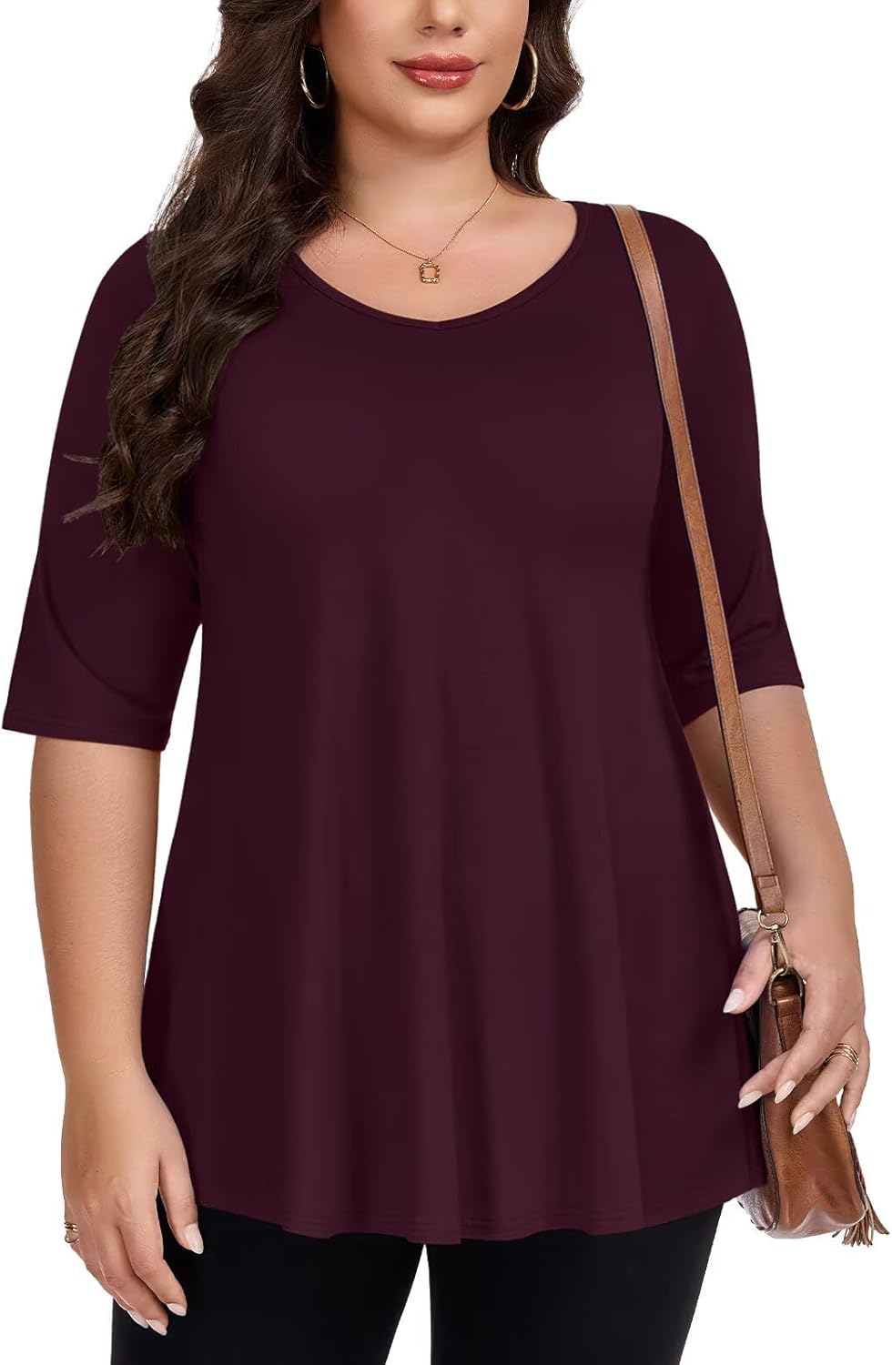 LARACE Elbow Sleeve Plus Size Tops for Women, Women's Half Sleeves Tunic Shirts Spring Summer Fall Clothes Blouse V Neck